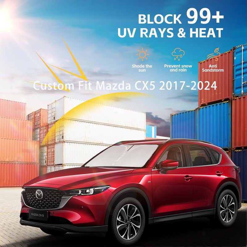 AuyNeas حاجب الشمس لزجاج السيارة الأمامي لمازدا CX5 CX-5 2017-2025 طبقة مزدوجة 240T حاجب زجاج أمامي مخصص ل CX5 CX-5، سبورت، تورينغ، غراند تورينغ، كروس أوفر، حاجب شمس قابل للطي يحجب الأشعة فوق البنفسجية، ملحقات - Image 2